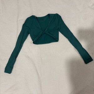 Garage Teal Twist-Front Long Sleeve Crop Top